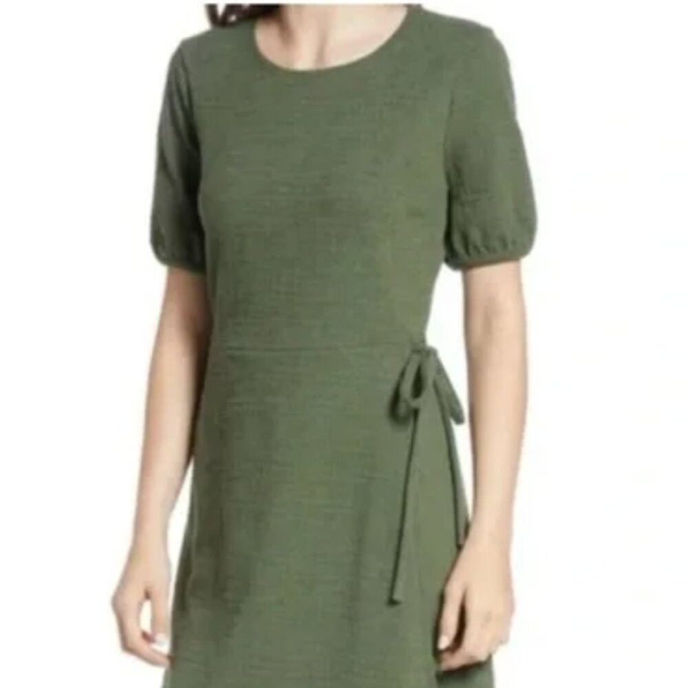 Madewell Crosshatch Puff-Sleeve Faux-Wrap Mini Dress XL